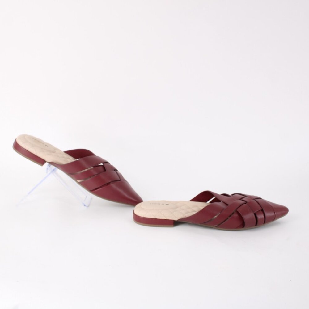 Birdies Sz 9 Mule Slide The Dove Sz 9 Rhubarb Red Pointed Toe Leather 1" Flats - Picture 5 of 11